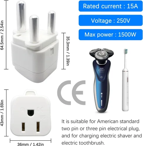 Miniatura 8 de Adaptador de enchufe de viaje de Sudáfrica, adaptador de enchufe de Sudáfrica, adaptador de enchufe de 3 clavijas seguro a tierra EE. UU. a