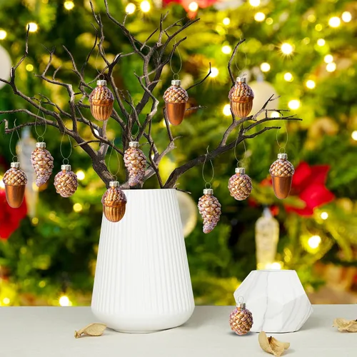 Miniatura 6 de 12 Piezas Adornos de Piña de Vidrio de Navidad - Adornos de Piña de Vidrio Soplado de Navidad - Adornos de Vidrio de Piña Colgantes de Otoño