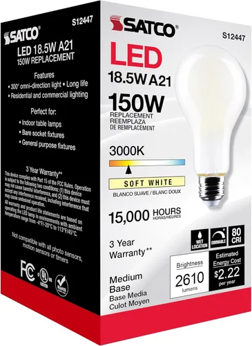 Miniatura 4 de Satco Lámpara de repuesto LED de base media E26 de 18.5 W, 3000 K, 5.2 pulgadas de largo y 2.76 pulgadas de ancho