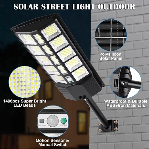 Miniatura 3 de ZJOJO Luz solar impermeable para exteriores, 30000 lúmenes, 1160 LED, luces de calle solares para exteriores del atardecer al amanecer, luz LED