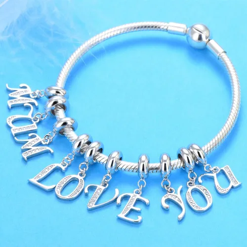 Miniatura 5 de Abalorio de plata de ley 925 con letras de la A a la Z, dije de letras K, dije de aniversario de Navidad para pulsera de abalorios