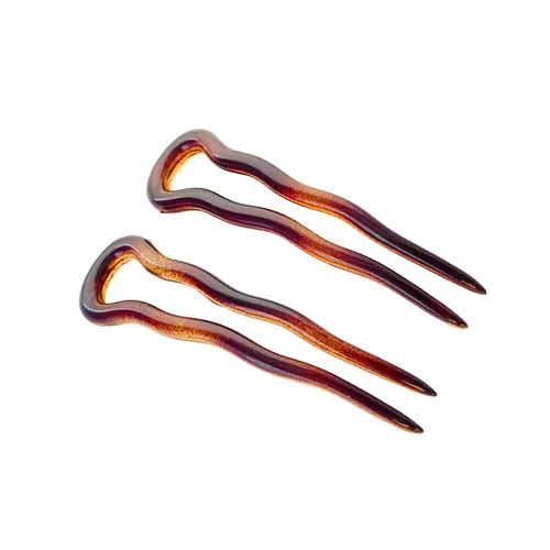 Miniatura 8 de Parcelona Juego de 3 horquillas de celuloide ondulado en forma de U para el cabello, estilo moño para mujer, a la moda, flexible, duradero