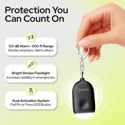 Miniatura 2 de Weten Llavero de alarma personal recargable, sirena de 130 dB y luz LED, elegante alerta de seguridad personal para que las mujeres lo lleven