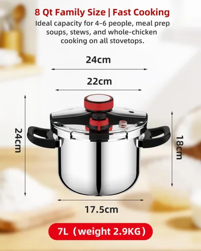 Miniatura 8 de Olla a presión de acero inoxidable de 5.3 cuartos de galón, olla a presión pequeña con tapa de bloqueo con una mano, sistema de seguridad de doble