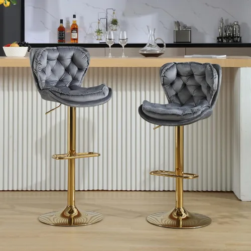 Miniatura 11 de Taburetes de bar de terciopelo, modernos taburetes giratorios de altura ajustable, sillas de mostrador de 360 grados con respaldo y base de metal