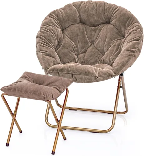 Miniatura 15 de MoNiBloom Silla redonda plegable de piel sintética para dormitorio, sala de estar, dormitorio, marco de metal plegable, de gran tamaño, cómoda, Negro