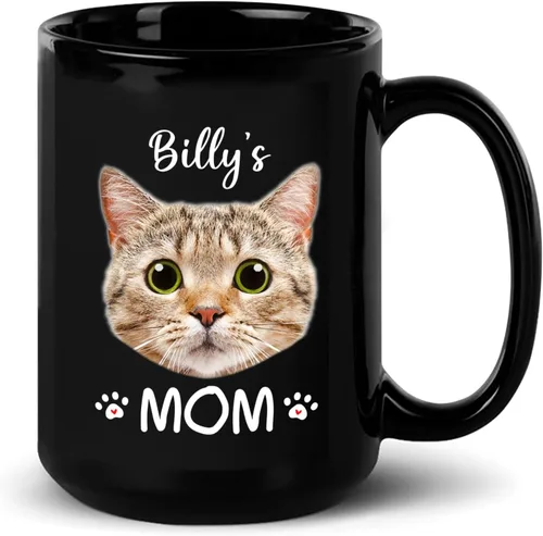 Miniatura 17 de Taza de café personalizada con nombre y foto de gato, marco de fotos personalizado para gato, taza de café negra de 11 onzas y 15 onzas, taza de té