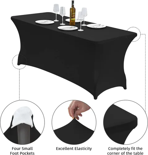 Miniatura 4 de CWK - Funda de mesa de elastano elástica impermeable de 8 pies para mesas rectangulares - Mantel elástico ajustable para mesas plegables, tela Negro