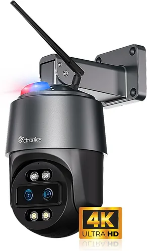 Ctronics [Zoom híbrido de 10X] Cámara de seguridad de doble lente 4K 8MP para exteriores, seguimiento y zoom automático, WiFi de 2.4/5GHz, detección