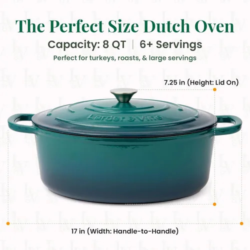 Miniatura 2 de Larder & Vine Olla holandesa de hierro fundido esmaltado de 8 cuartos con tapa, para hornear pan, compatible con todas las placas de cocción y apta