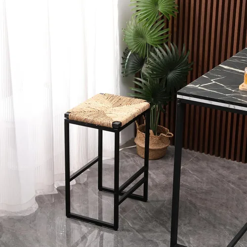 Miniatura 9 de Juego de 2 taburetes de bar de altura de mostrador, cuerda de papel tejida a mano y marco de metal, taburetes de isla de cocina de granja