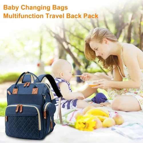 Miniatura 6 de Awanhe Mochila para pañales para bebé con cambiador, bolsas impermeables para niños y niñas, puerto de carga USB, color azul Negro