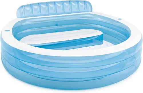 INTEX Piscina inflable familiar para el centro de natación: banco integrado - portavasos - capacidad de 156 galones - 90 "x 86" x 31" - Azul