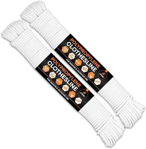 Tendedero de plástico – Línea de ropa de plástico de 100 pies – Blanco resistente a la intemperie al aire libre – Cable sintético para colgar y