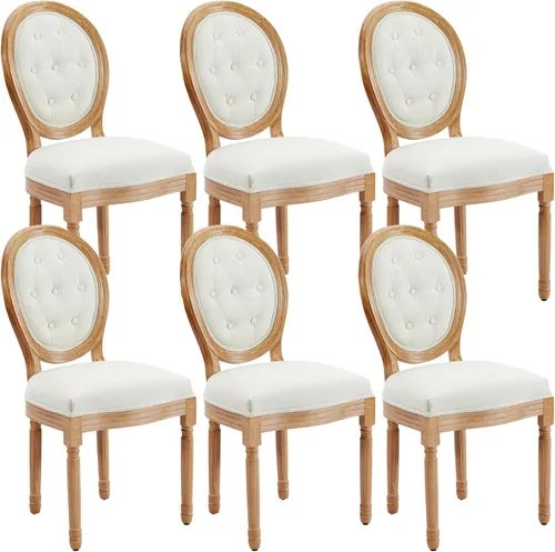 Miniatura 9 de Juego de 2 sillas de comedor francesas con respaldo redondo, sillas de comedor tapizadas de mediados de siglo con patas de madera maciza para Beige
