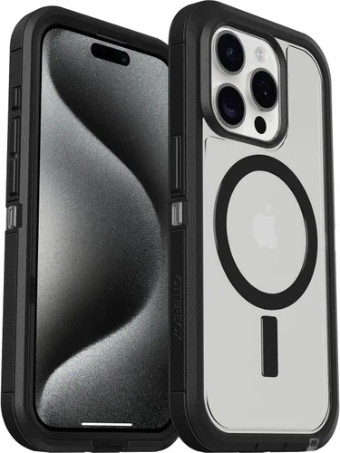 Miniatura 5 de OtterBox Funda transparente para iPhone 15 Pro (solamente) Defender Series XT, lado oscuro (negro/transparente), sin pantalla, resistente, se ajusta