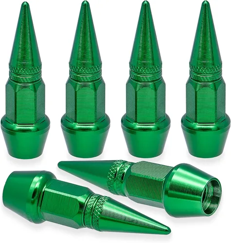 Miniatura 23 de 4 piezas de tapas de válvula de rueda con estilo púas, cubiertas universales de válvula de rueda de aleación de aluminio a prueba de polvo