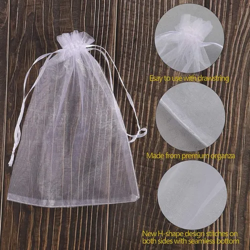 Miniatura 5 de YunKo - 50 bolsas de organza con cordón de 6 x 9 pulgadas, bolsas de malla para joyas, regalos, bolsas de protección para frutas, bolsa de regalo