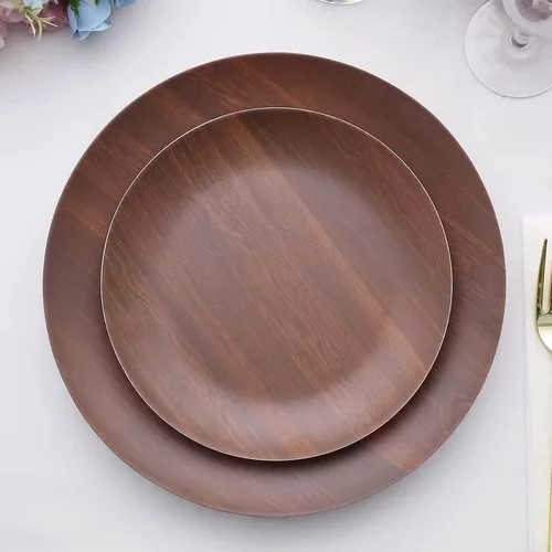 Miniatura 2 de Efavormart - Paquete de 6 platos de postre de melamina marrón rústico de 8 pulgadas, platos de ensalada con estampado de grano de madera resistente