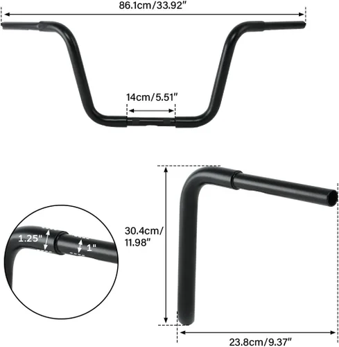 Miniatura 4 de TCT-MT - Manillar de 12 pulgadas de altura y 1 1/4 pulgadas para Harley FLST, FXST, Sportster XL, incluyendo modelos de acelerador por cable