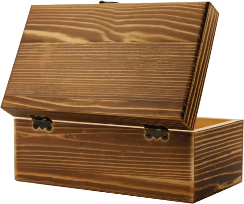 Miniatura 6 de Caja de madera KUMGROT con tapa con bisagras - Caja de regalo vintage con superficie escribible, caja de almacenamiento de madera maciza hecha a