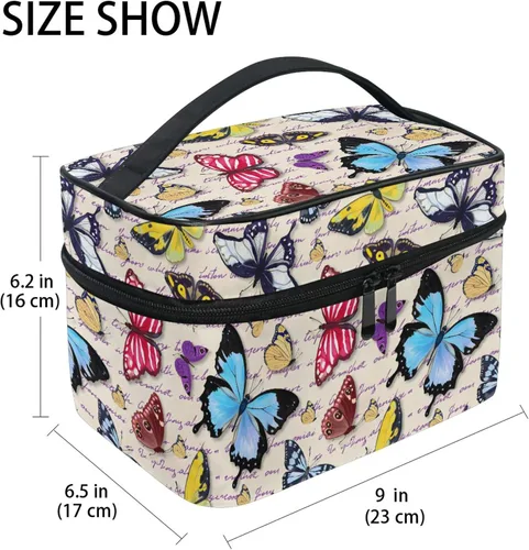 Miniatura 2 de Bolsa de maquillaje, bolsa organizadora de maquillaje de viaje con estampado de leopardo rosa, neceser para niñas, mujeres y mujeres, Mariposa 046