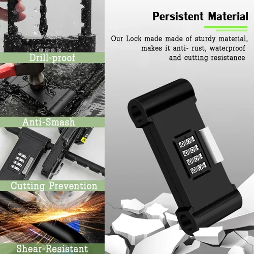 Miniatura 5 de Candado de combinación de 4 dígitos, bloqueo de código de seguridad en forma de U antirrobo resistente con grillete ajustable, para bicicletas