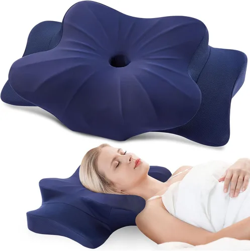 Miniatura 13 de Almohada cervical para aliviar el dolor de cuello, almohada ergonómica refrescante de espuma viscoelástica con funda de almohada de seda de hielo