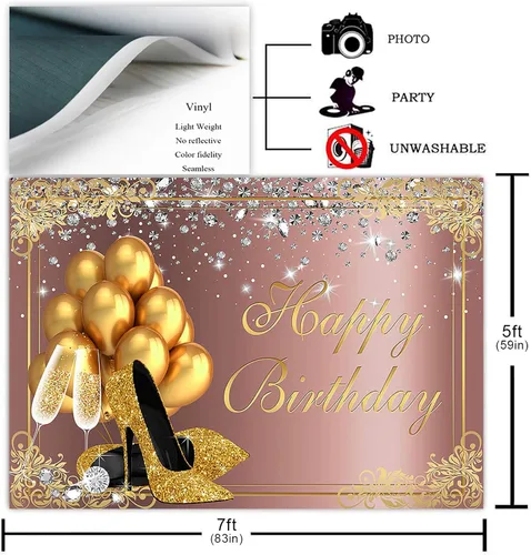 Miniatura 2 de Avezano Telón de fondo de cumpleaños de color oro rosa para mujeres y niñas, globos dorados, tacones altos, fiesta de cumpleaños, sesión de fotos