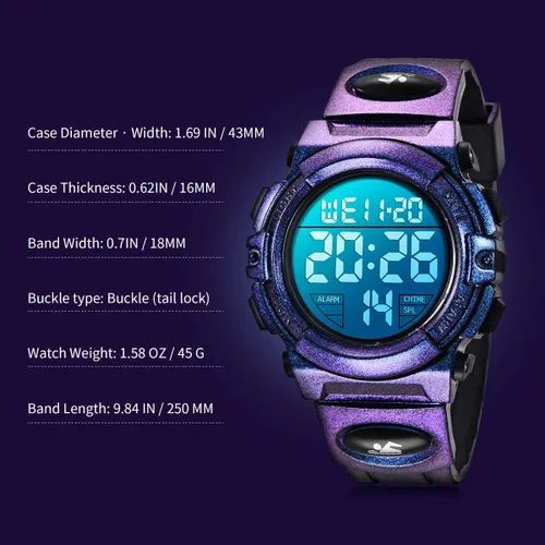 Miniatura 6 de Reloj analógico para niños, reloj para niños de 6 a 15 años, reloj digital para deportes al aire libre, multifuncional con cronógrafo LED 50 M