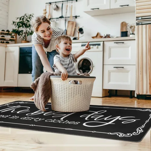Miniatura 2 de KOZYFLY - Alfombra de pasillo para cuarto de lavandería de 20"x60", alfombras antideslizantes para cocina, lavable, alfombra de lavandería Negro