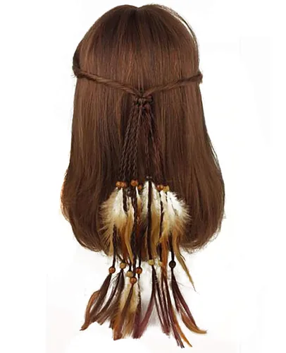 4 piezas de cuerda para el pelo de plumas gitanas hippies hechas a mano para mujer para cola de caballo bohemia, elásticos con plumas, diadema de