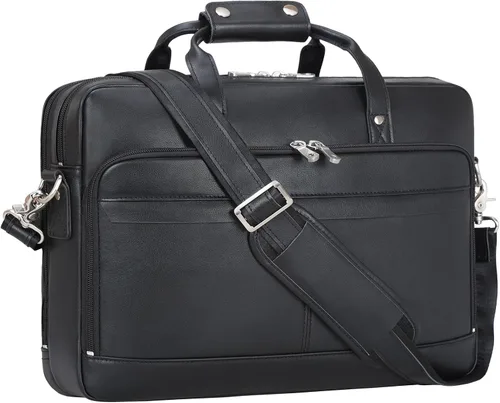 Masa Kawa Maletín de cuero para hombre de 17/15.6" con bandolera para laptop, bolsa de hombro con mensajero para negocios, viaje, trabajo, estuche