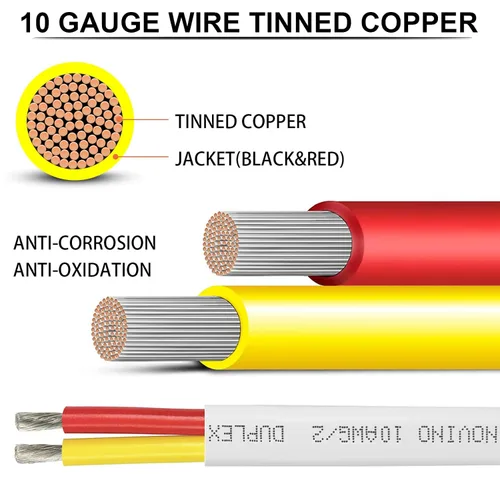 Miniatura 2 de Cable marino de calibre 10, cable dúplex de grado marino, 10/2 AWG de cobre estañado de 30 pies, sin oxígeno, aislado, rojo y amarillo, cable