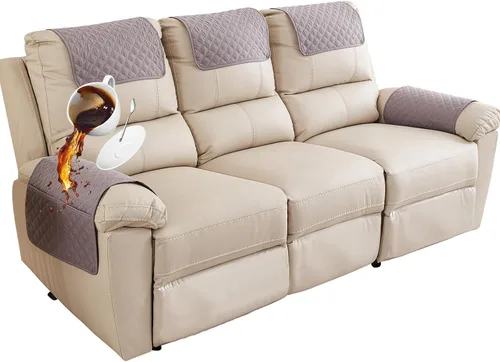 Miniatura 18 de Funda para Reposabrazos de Sofá, Funda para Reposacabezas de Silla Reclinable, Funda de Sillón con Bolsillos, Protector de Muebles Acolchado Beige