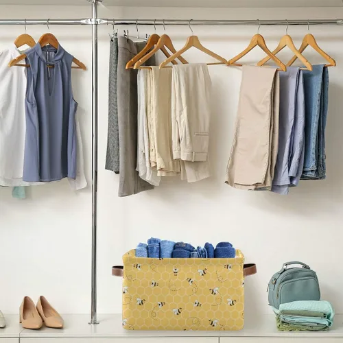 Miniatura 4 de Cesta de almacenamiento en cubo amarillo con peine de abeja y miel, caja de almacenamiento plegable grande para juguetes, organizador de lavandería
