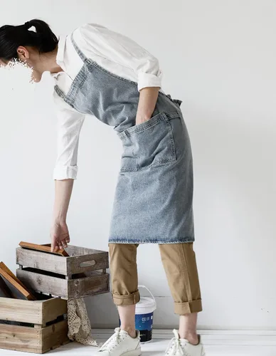 Miniatura 44 de Jeelow Delantal de cocina de algodón o sarga de algodón para hombres y mujeres, ajustable con bolsillos ajustables