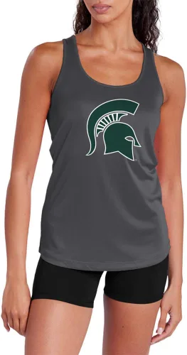 Miniatura 308 de Camiseta deportiva sin mangas oficial de la NCAA Collegiate para mujer, con espalda cruzada, logotipo primario, colección carbón