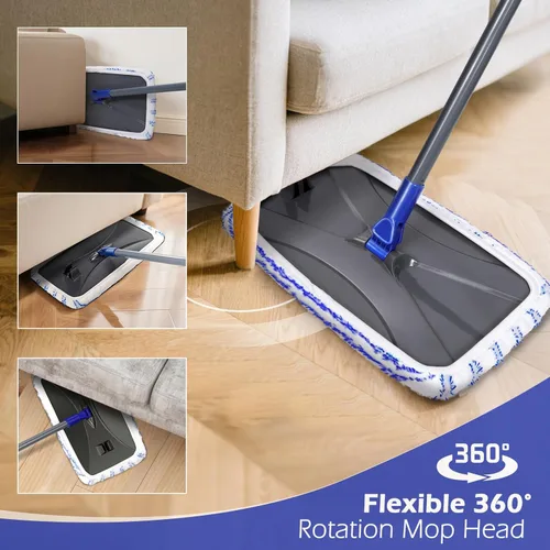 Miniatura 6 de Masthome Escoba de Microfibra, Escoba Plana de Superficie Grande con 5 Almohadillas Reutilizables, Escobas de Piso de Madera Dura para Uso Seco