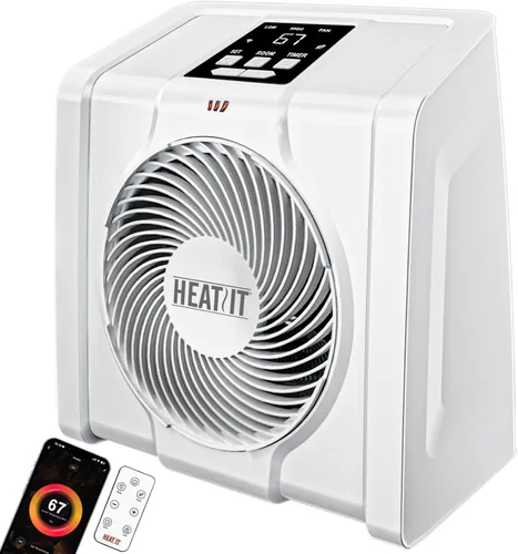 Miniatura 17 de HEATIT Calentador de espacio para interiores, pantalla digital con termostato, temporizador de 1-12 horas, modo de ventilador, 1500 W/750 W, Blanco