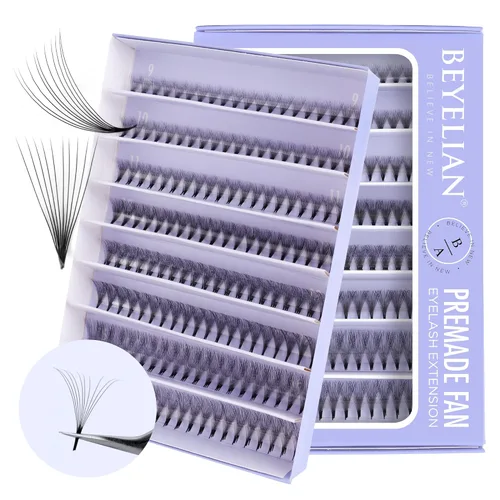 Miniatura 11 de BEYELIAN Extensiones de pestañas prefabricadas con 500 abanicos de 0.003 in, 10D/20D C/D, extensiones de pestañas rizadas con volumen, extensiones