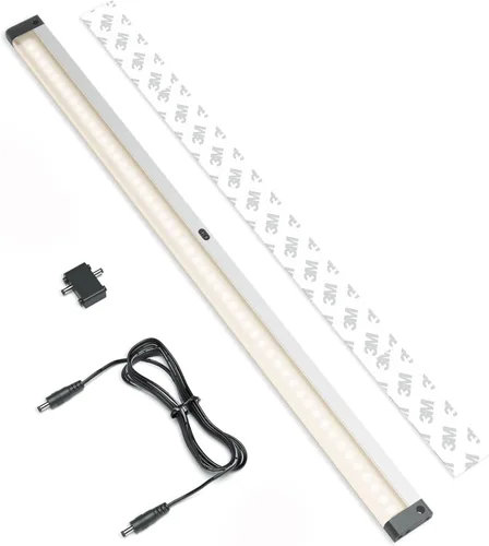 EShine Tira de iluminación LED extra larga de 20 pulgadas regulable debajo del gabinete con sensor de movimiento de onda manual, negro, con