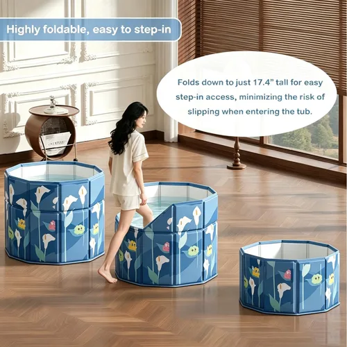 Miniatura 2 de Genrenyen Bañera redonda portátil para adultos, sin instalación, 31.5 pulgadas de largo x 29.5 pulgadas de alto, plegable para cabina de ducha