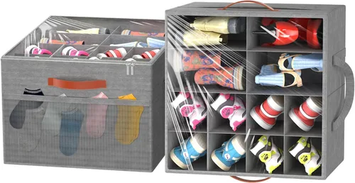 Miniatura 13 de Aokeyee Paquete de 2 organizadores de zapatos para armario, caja organizadora plegable de almacenamiento de zapatos con cubierta transparente y 4