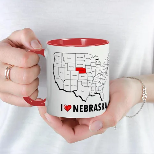 Miniatura 25 de CafePress I Love Nebraska Taza de café de cerámica de 11 oz (11.0 fl oz)