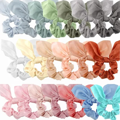 Miniatura 9 de Paquete de 20 coleteros de satén negro para mujer, lazos para el cabello grueso, bonitos coleteros con lazo para niñas, 20 accesorios para el cabello