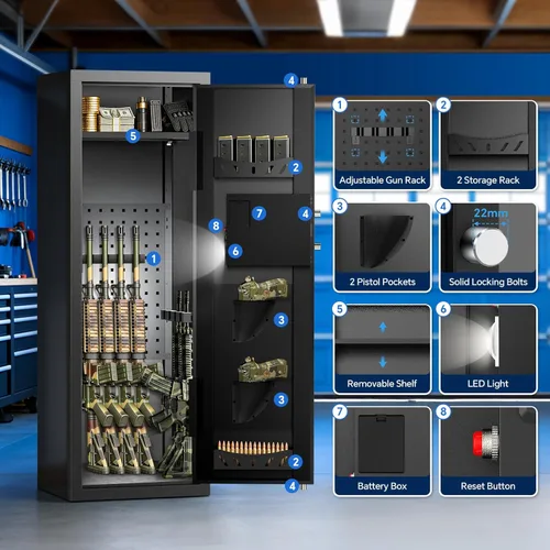 Miniatura 6 de Caja fuerte de 8-10 armas para seguridad del hogar, caja fuerte para rifles y pistolas - Teclado digital de acceso rápido Caja fuerte de fácil
