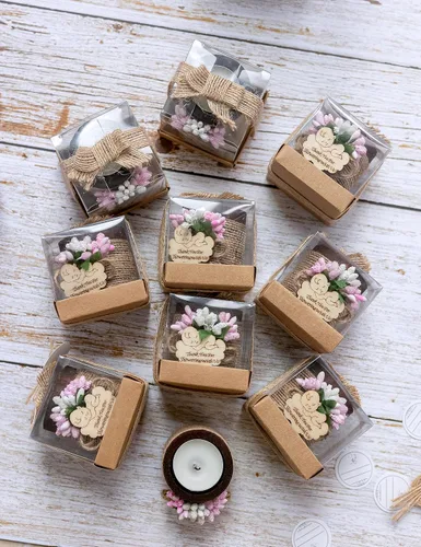 Miniatura 2 de 10 candelabros de té de madera para recuerdos de fiesta de bautismo de bebé, recuerdos de baby shower para invitados, revelación de género de bebé