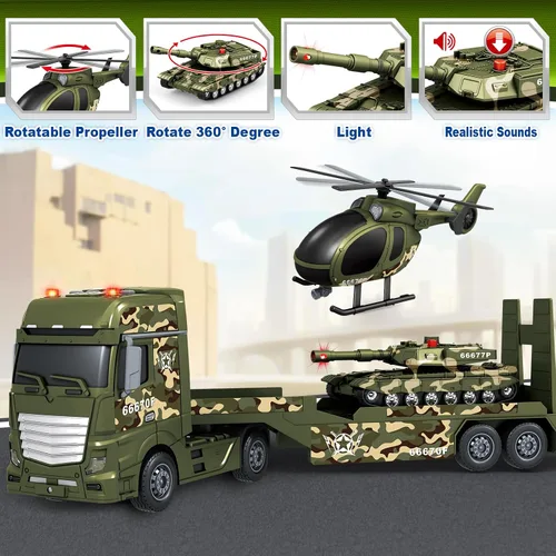 Miniatura 3 de Bstoyder - Juguetes para niños pequeños de 3, 4, 5, 6, 7 años, camión militar semi-escala de 63,5 cm con helicópteros y tanque, juguetes militares