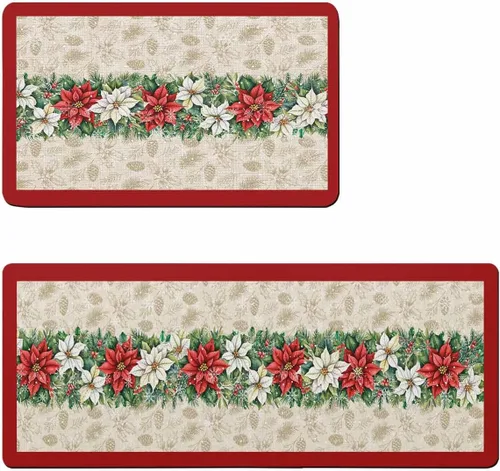 Tapete de baño de flor de pascua de invierno para bañera, antideslizante, de secado rápido y absorbente, de tierra de diatomeas, para fregadero de